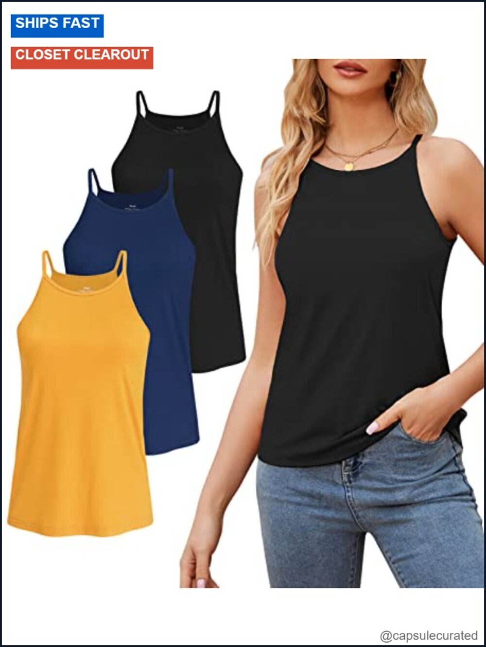 Loose Fit Modal High Neck Tank Top Camisole 3 Pack Sleeveless